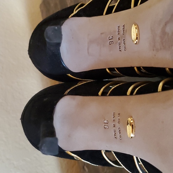 *SALE* Sergio Rossi black and gold caged bootie heels - Picture 9 of 11